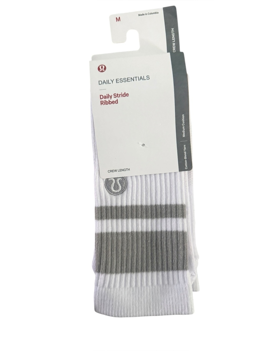 lululemon athletica Men's Ribbed Crew Socks in White and Gray Stripes